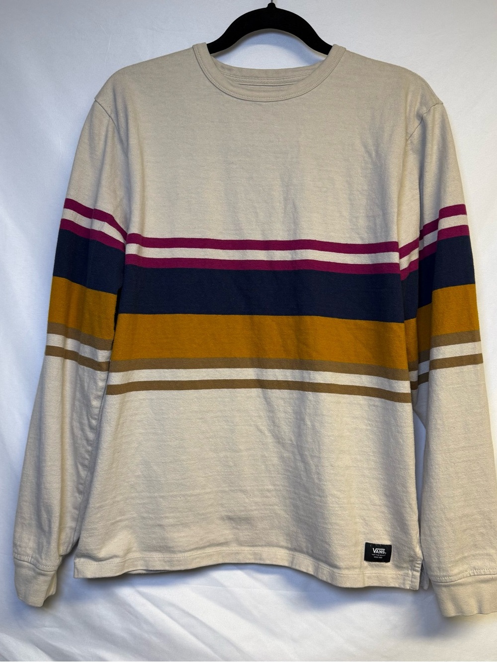 Vans Cream Long Sleeve Stripe Crew with Navy, Mustard & Magenta